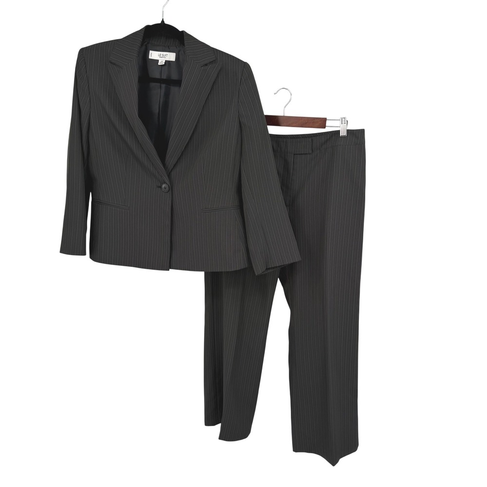 Le Suit 6P Blazer Jacket Suit Pants Black White Polka Dot Single Button Career